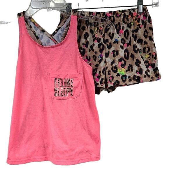 Justice Feline Sleepy PJ Shorts Set Girls 2-Piece Sleeveless Pajama Sleep Wear 8 - Picture 1 of 13